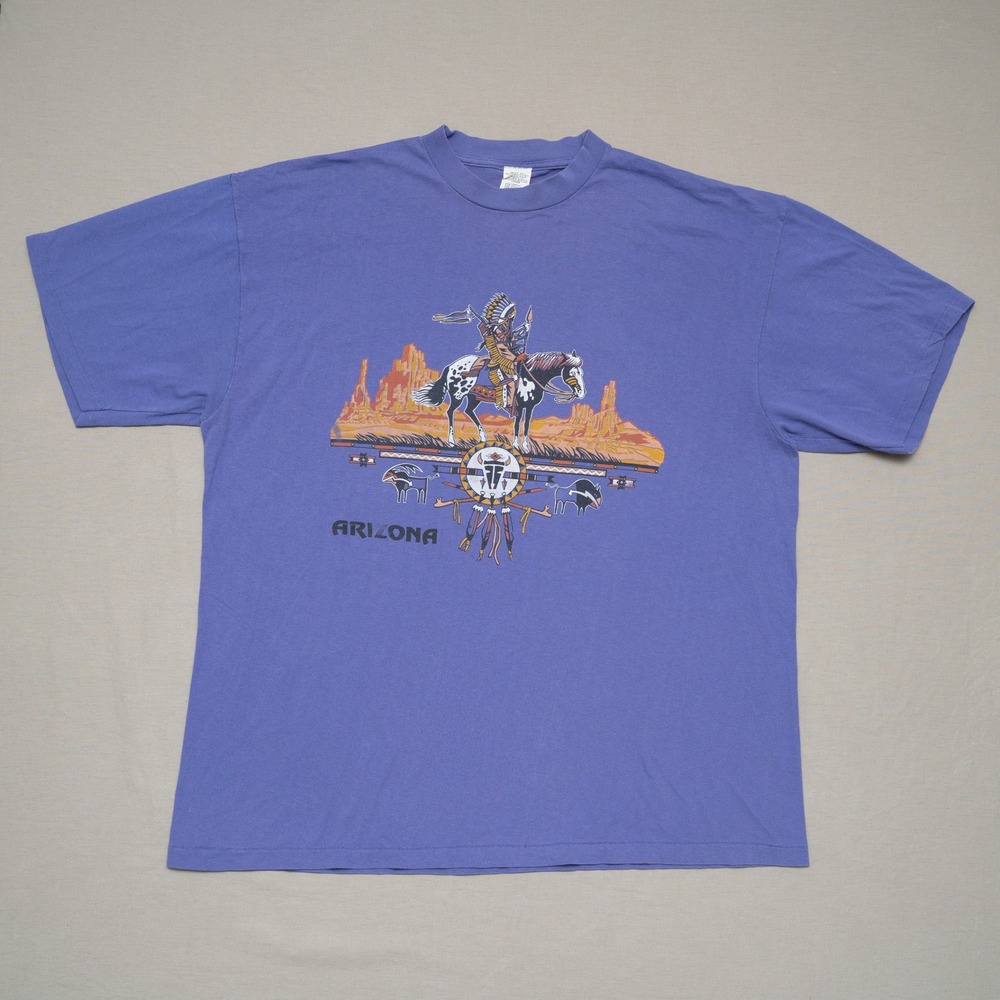 Vintage 80s 90s Arizona Native Souvenir Wild West Horse T Shirt Purple L/XL